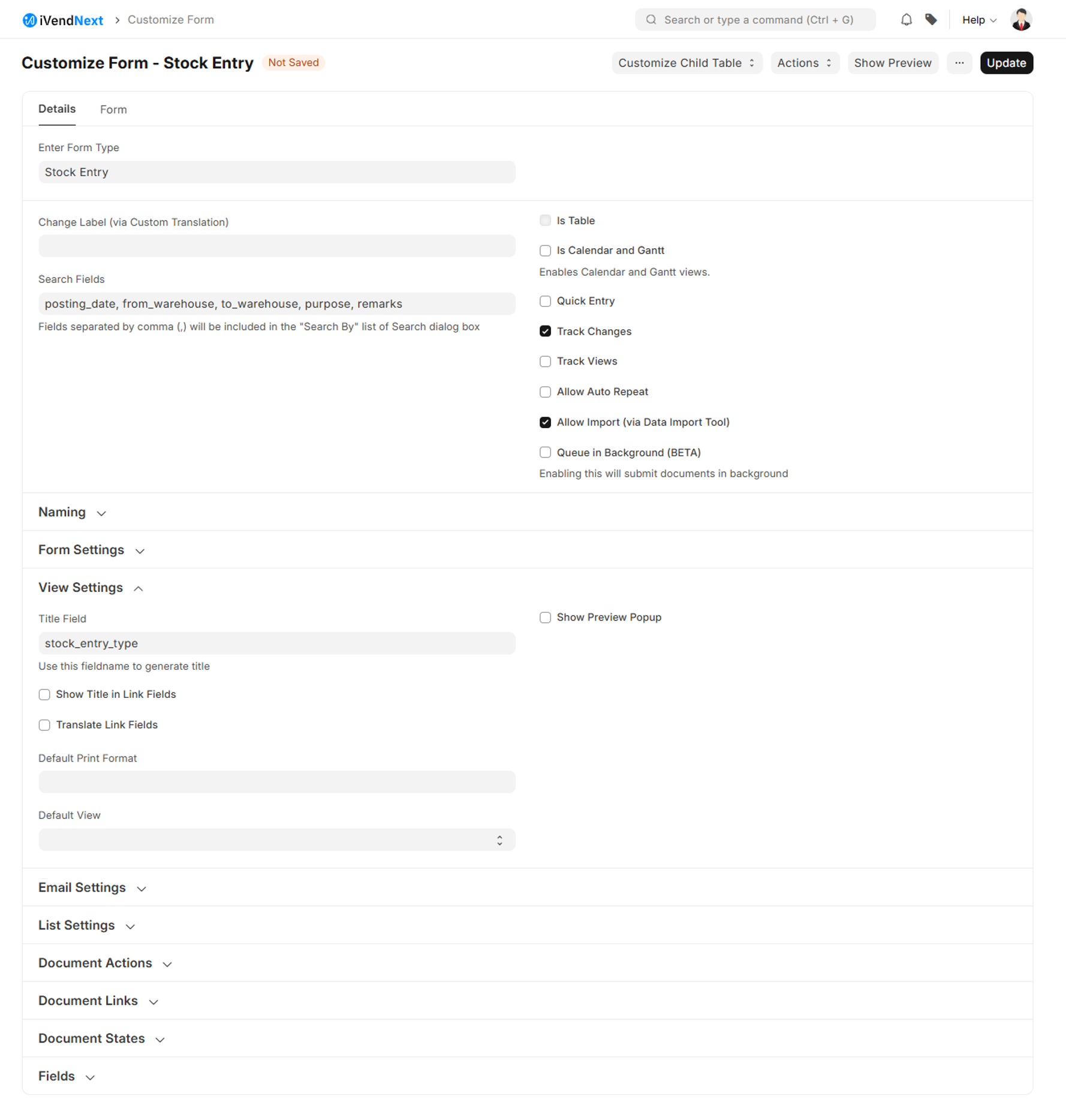 Customize Form - View Settings